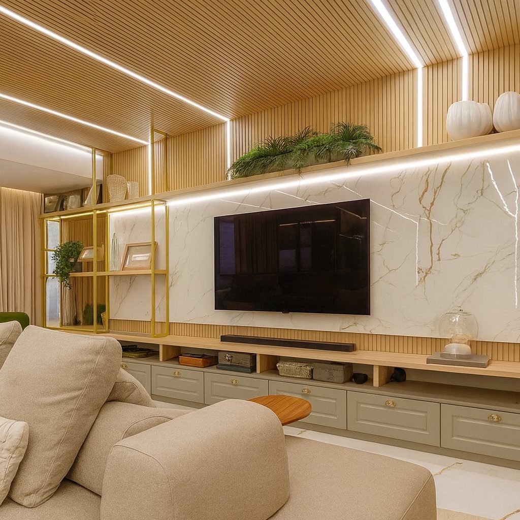 Painel de TV com ripado Slim depois
